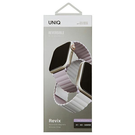 UNIQ pasek Revix Apple Watch Series 4/5/6/7/8/SE/SE2 38/40/41mm. Reversible Magnetic lilak-biały/lilac-white