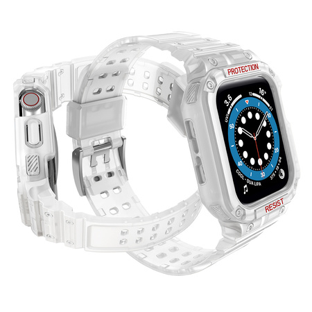 Protect Strap Band opaska z etui do Apple Watch 7 / 6 / 5 / 4 / 3 / 2 / SE (45 / 44 / 42mm) obudowa pancerny pokrowiec na zegarek biały