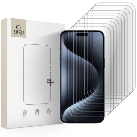 SZKŁO HARTOWANE TECH-PROTECT BUNDLE 10-PACK IPHONE 15 PRO MAX CLEAR