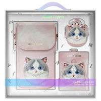 Nimmy Zestaw 3w1 torebka na telefon +    portfel + etui na lokalizator różowy/pink Big Eyed Pet 2.0 Cat