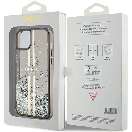 Etui Guess Liquid Glitter Gold Stripes na iPhone 15 / 14 / 13 - czarne