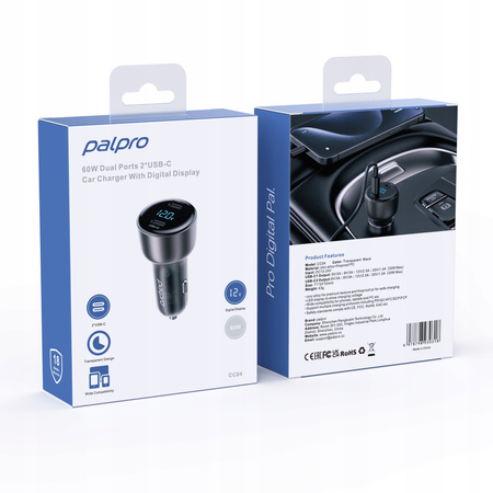 PALPRO SZYBKA ŁADOWARKA SAMOCHODOWA DO TELEFONU LAPTOPA 2X USB-C 12V 60W