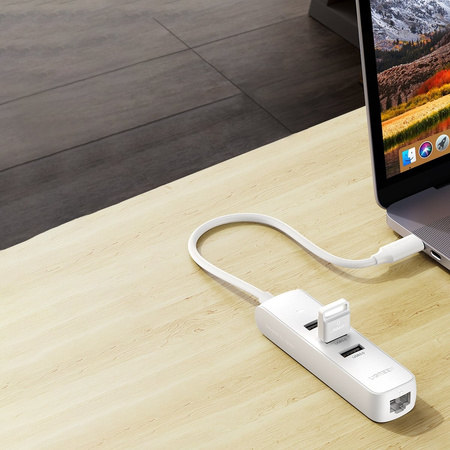 Ugreen HUB 4w1 USB Typ C - 3x USB Typ A 3.1 Gen 1 + RJ45 biały (CM416 50620)