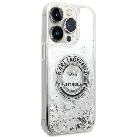 Etui Karl Lagerfeld KLHCP14LLCRSGRS na iPhone 14 Pro - srebrne Liquid Glitter RSG