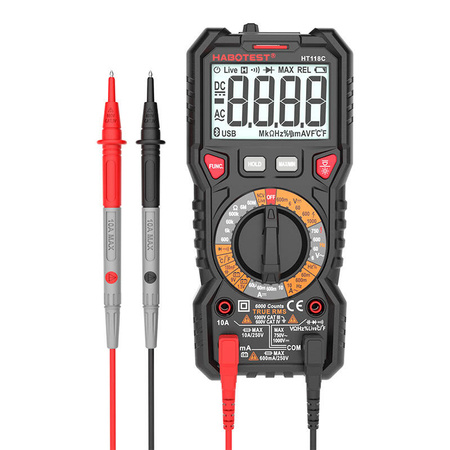 HABOTEST MULTIMETR HT118C Z LATARKĄ DO TESTOWANIA AKUMULATORÓW TRUE RMS NCV