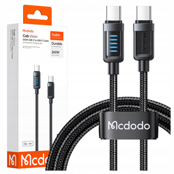 MCDODO KABEL USB-C USB-C SZYBKIE ŁADOWANIE USB TYP C PD 240W 1M LED CZARNY