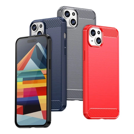 Elastyczne etui wzór karbon do iPhone 15 Plus Carbon Case - niebieskie