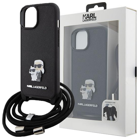 Etui Karl Lagerfeld Crossbody Saffiano Monogram Metal Pin Karl & Choupette na iPhone 15 Pro Max - czarne