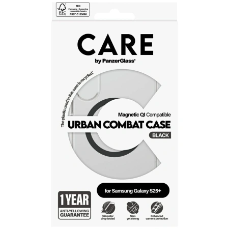 Etui CARE by PanzerGlass Flagship Urban Combat Black QI do Samsung Galaxy S25+ - przezroczysty