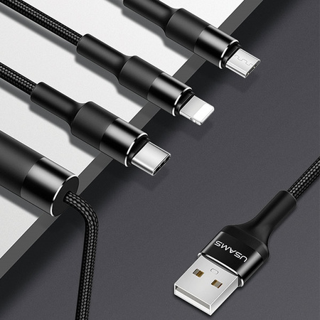 USAMS KABEL PLECIONY 3W1 DO LIGHTNING MICRO USB USB-C 1,5M 2A DO TELEFONÓW