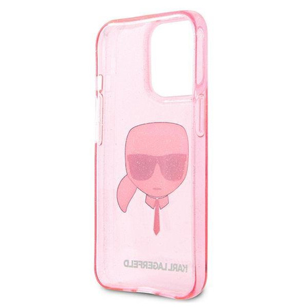 Etui Karl Lagerfeld KLHCP13XKHTUGLP na iPhone 13 Pro Max - różowe Glitter Karl's Head