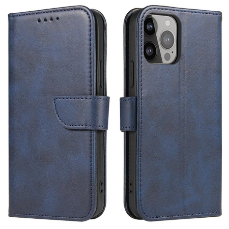 Magnet Case elegancki futerał etui pokrowiec z klapką i funkcją podstawki iPhone 14 Plus niebieski