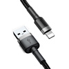 Baseus Cafule Cable wytrzymały nylonowy kabel przewód USB / Lightning QC3.0 2.4A 1M czarno-szary (CALKLF-BG1)