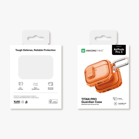 Etui AMAZINGTHING Titan Pro Mag Case Clear do AirPods Pro 3 - pomarańczowe