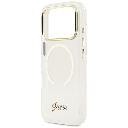 Etui Guess IML Script Metal MagSafe do   iPhone 17 Pro Max przezroczysty