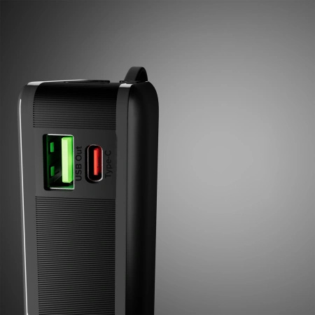 Powerbank SBS 20000 mAh 20 W z wbudowanym kablem USB-C i wyświetlaczem cyfrowym - czarny