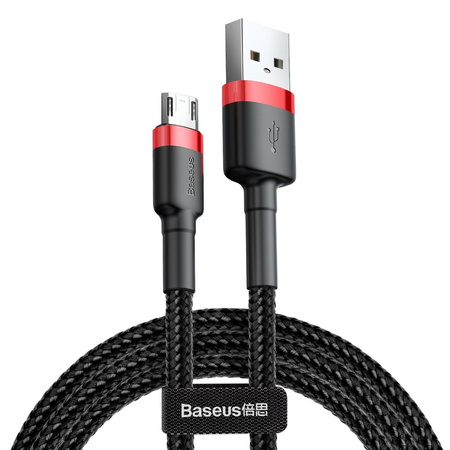 Baseus Cafule Cable wytrzymały nylonowy kabel przewód USB / micro USB QC3.0 2.4A 1M czarno-czerwony (CAMKLF-B91)