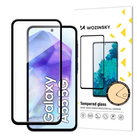 WOZINSKY SZKŁO HARTOWANE DO SAMSUNG GALAXY A55 Z CZARNĄ RAMKĄ PEŁNA OCHRONA