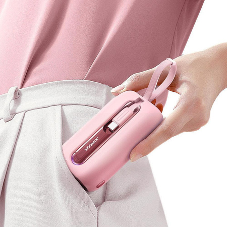 Joyroom powerbank 10000mAh Colorful Series 22.5W z 2 wbudowanymi kablami USB C i Lightning różowy (JR-L012)