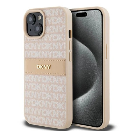 DKNY ETUI DO IPHONE 15 14 13 HARDCASE Z METALOWYM LOGO SKÓRZANE MONO STRIPE