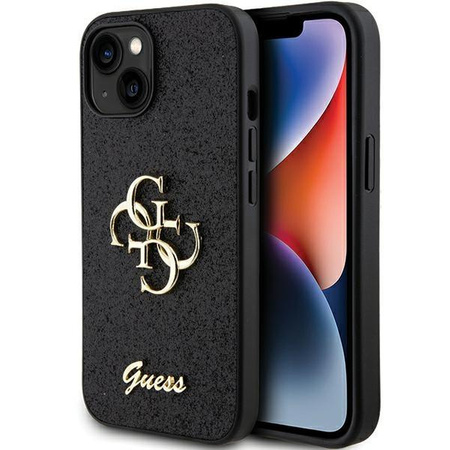 Etui Guess Glitter Script Big 4G na iPhone 15 - czarne