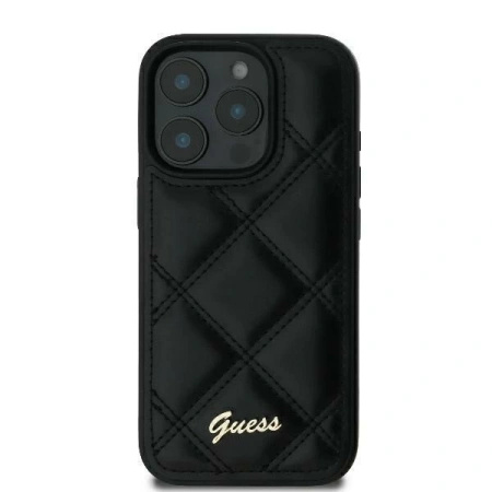 GUESS ETUI CASE HARDCASE DO IPHONE 16 61 CZARNY QUILTED METAL LOGO