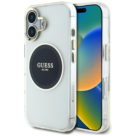 GUESS ETUI POKROWIEC DO IPHONE 16 DO MAGSAFE LOGO METALOWE OKRĘG ZŁOTE