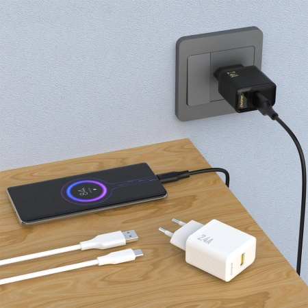 Ładowarka sieciowa Dudao A23TEU 2.4A GaN USB-A z kablem USB-A - USB-C - czarna