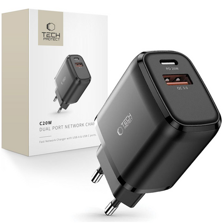 TECH-PROTECT ŁADOWARKA 2-PORT C20W PD20W QC3.0 DO IPHONE SAMSUNG XIAOMI 20W