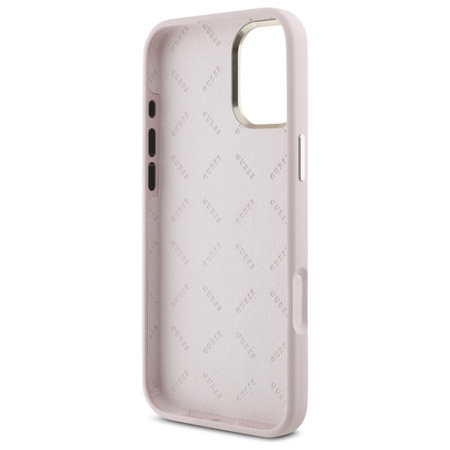 GUESS ETUI HARDCASE DO IPHONE 16 6.1 SILIKONOWE SCRIPT METAL LOGO RAMKA