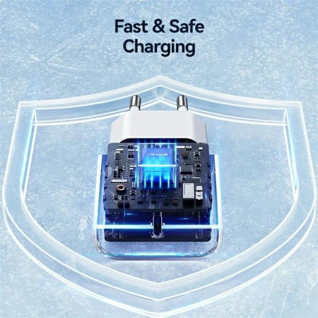 USAMS Ład. siec. 1xUSB-C T65 PD20WPD Fast Charging US-CC226 + kabel USB-C/Lightning US-SJ712 30W biały/white Yi Series OYXLTZ02