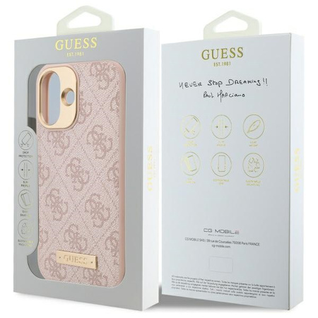 Guess GUHMP16SU4GPRP iPhone 16 6.1 różowy/pink hardcase 4G Logo Plate MagSafe