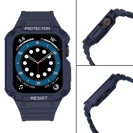 Protect Strap Band opaska z etui do Apple Watch 7 / 6 / 5 / 4 / 3 / 2 / SE (45 / 44 / 42mm) obudowa pancerny pokrowiec na zegarek niebieski