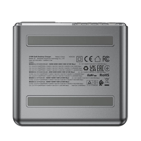 Wielofunkcyjny adapter Acefast Z4 PD 218W GaN 3 x USB-C + USB-A z 4 portami - szary