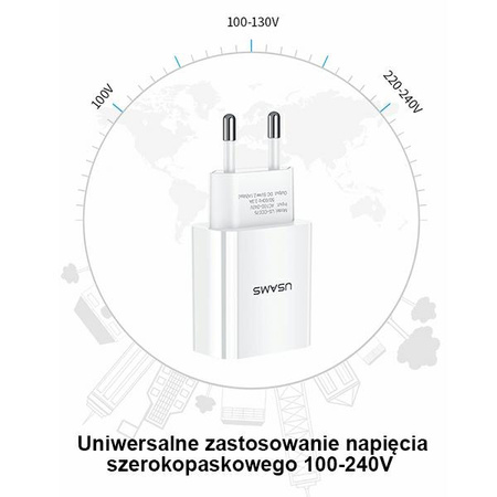 USAMS ŁADOWARKA 1XUSB DO LIGHTNING FAST CHARGING DO IPHONE 11 12 13 14 2,1A