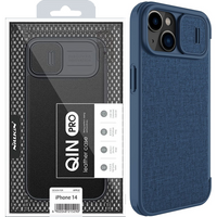 Nillkin Qin Cloth Pro Case etui do iPhone 14 Plus osłona na aparat kabura pokrowiec obudowa z klapką niebieski