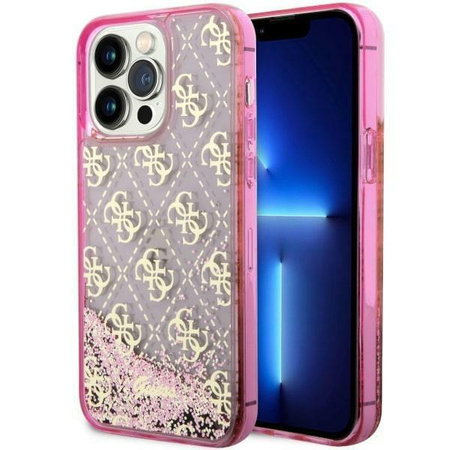 Etui Guess GUHCP14LLC4PSGP na iPhone 14 Pro - różowe Liquid Glitter 4G Transculent