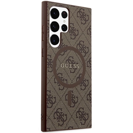 Etui Guess 4G Collection Leather Metal Logo MagSafe na Samsung Galaxy S24 Ultra - brązowe