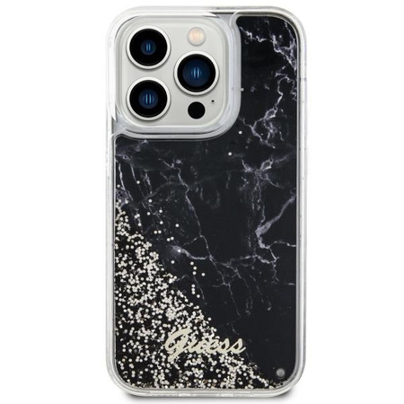 Etui Guess GUHCP14LLCSGSGK na iPhone 14 Pro - czarne Liquid Glitter Marble