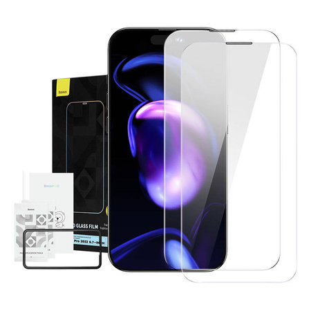 BASEUS SZKŁO HARTOWANE 0.3MM Z POWŁOKĄ PRZECIWPYŁOWĄ DO IPHONE 14 PRO MAX