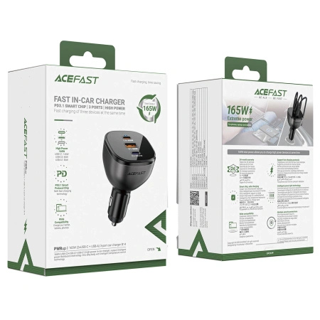 Ładowarka Acefast B14 samochodowa 165W 2x USB-C 1x USB-A - czarna