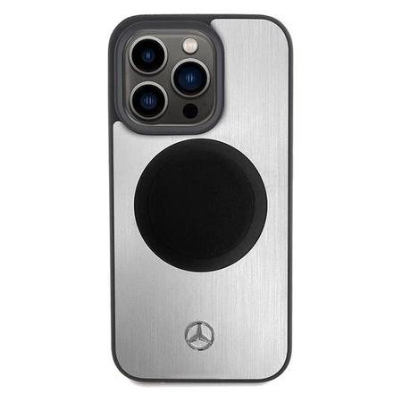 Etui Mercedes Leather&Alu MagSafe na iPhone 15 Pro - srebrne