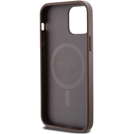 Etui Guess 4G Collection Leather Metal Logo MagSafe na iPhone 12 Pro / iPhone 12 - brązowe