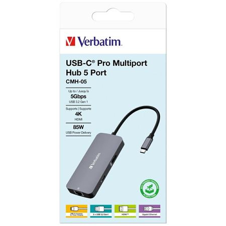 Verbatim Adapter Hub USB-C - HDMI/USB-C /Eternet/2xUSB-A 3.0 aluminiowy/aluminum 32150