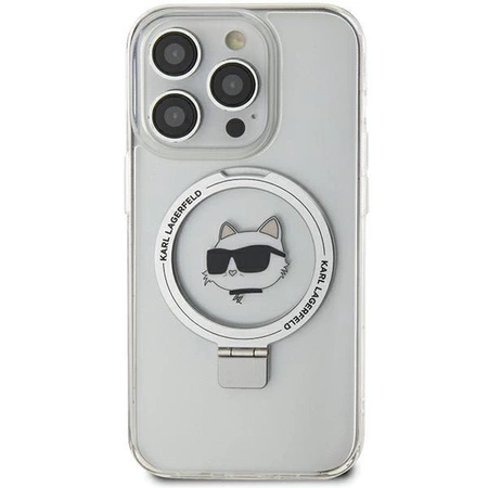 Etui Karl Lagerfeld Ring Stand Choupette Head MagSafe do iPhone 15 Pro Max - białe