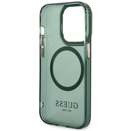 Etui Guess GUHMP14XHTCMA na iPhone 14 Pro Max zielony/khaki Gold Outline Translucent MagSafe