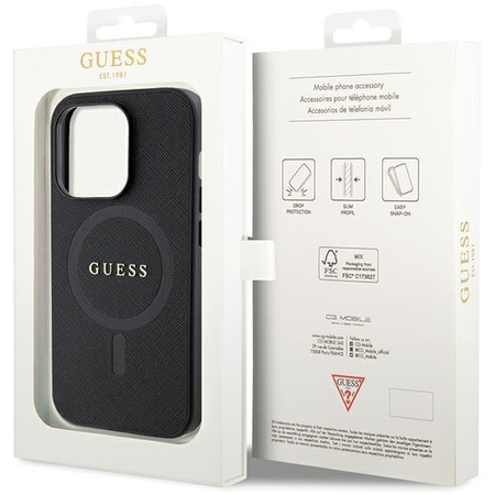 Etui Guess GUHMP14XPSAHMCK na iPhone 14 Pro Max 6.7" - czarne Saffiano MagSafe