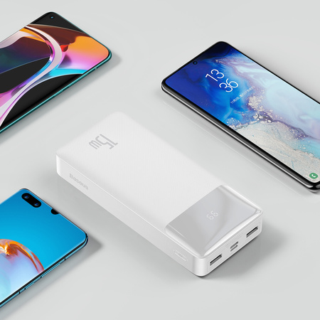 Baseus Bipow powerbank z szybkim ładowaniem 20000mAh 15W biały (Overseas Edition) + kabel USB-A - Micro USB 0.25m biały (PPBD050102)