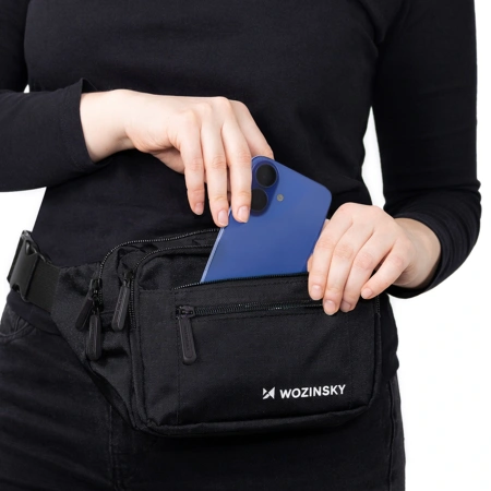 Saszetka biodrowa Wozinsky WSB-W1 na ramię unisex regulowany pasek wodoodporna - czarna