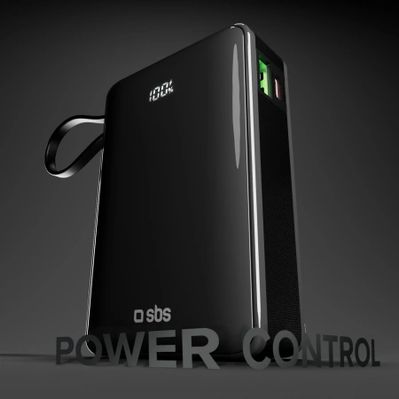 Powerbank SBS 20000 mAh 20 W z wbudowanym kablem USB-C i wyświetlaczem cyfrowym - czarny